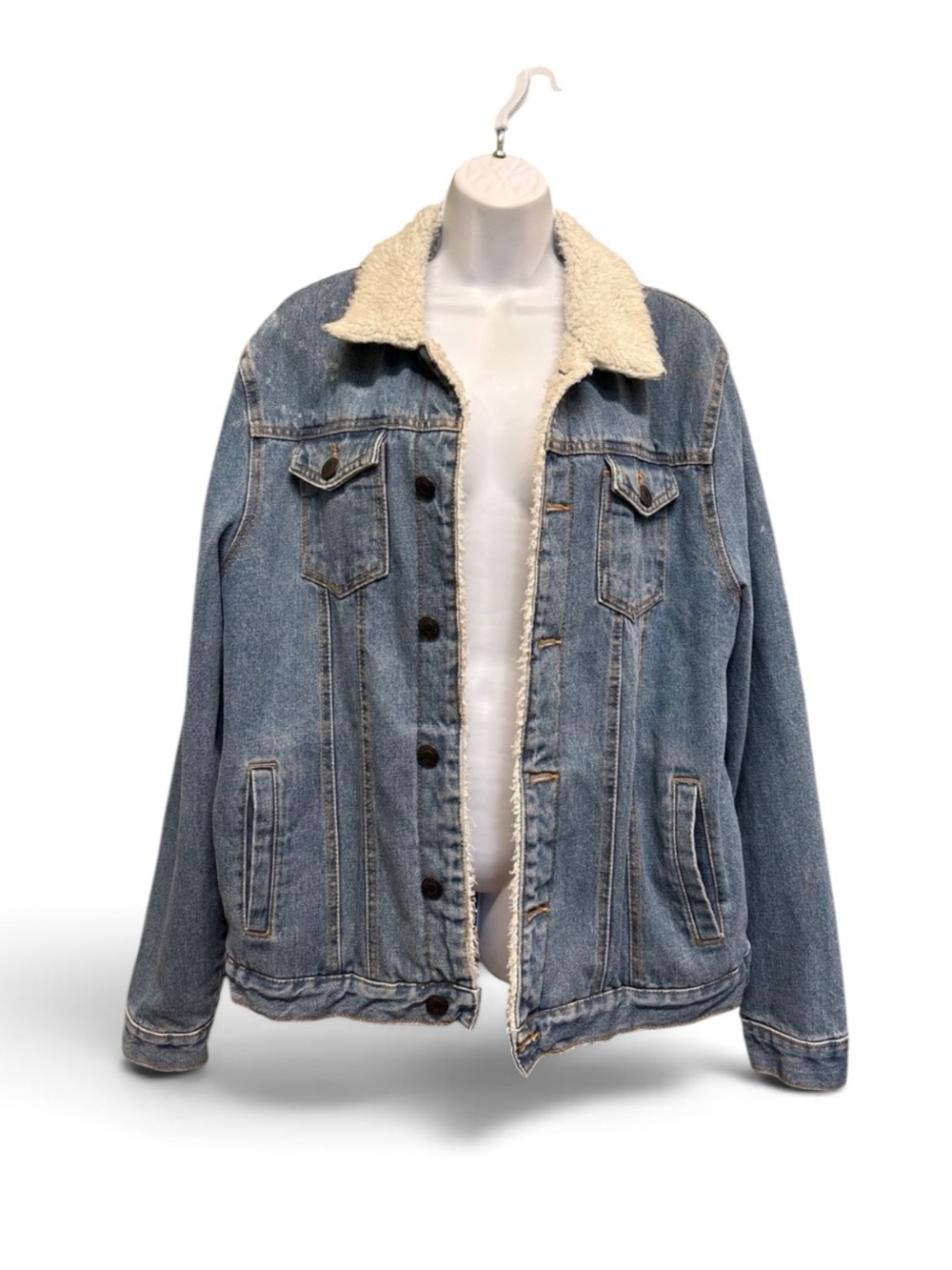Aeropostale Sherpa Lined Denim Jacket Blue Jean Size L